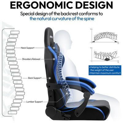 Bureau de bureau Chaise de jeu ergonomique avec repose-pieds en cuir
