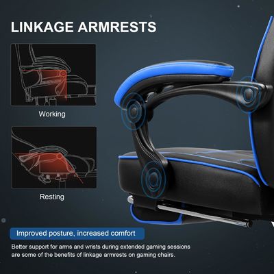 Chaise de jeu ergonomique à 3 ascenseurs à gaz avec repose-pieds en cuir en PU