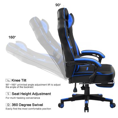 Chaise de jeu ergonomique à 3 ascenseurs à gaz avec repose-pieds en cuir en PU