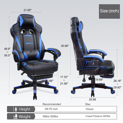 Chaise de jeu ergonomique à 3 ascenseurs à gaz avec repose-pieds en cuir en PU