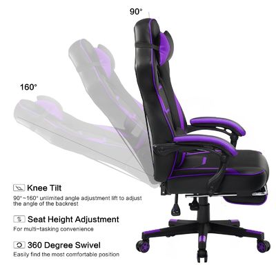 Chaise de jeu ergonomique avec repose-pieds et fonction de rotation 360/ réglage de la hauteur/ fauteuil reculé