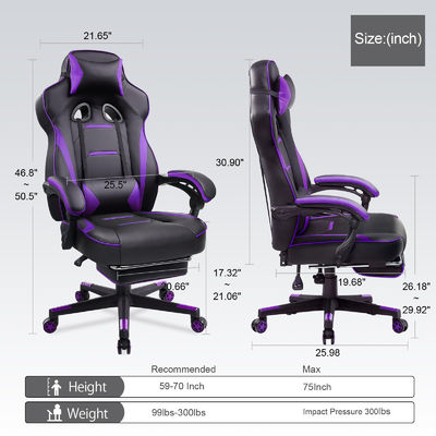 Chaise de jeu ergonomique avec repose-pieds et fonction de rotation 360/ réglage de la hauteur/ fauteuil reculé