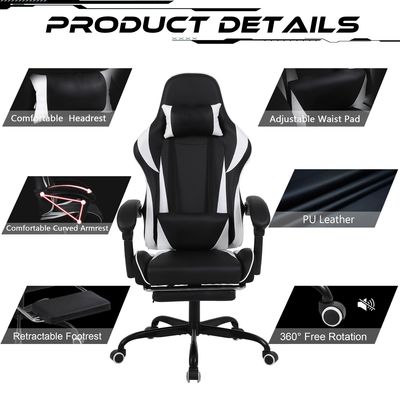 Chaise de jeu ergonomique de style de course à dos haut en fer avec support lombaire et repose-pieds