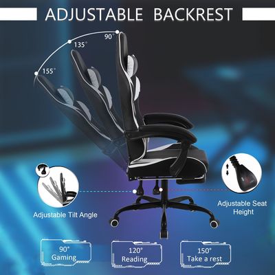 Chaise de jeu ergonomique de style de course à dos haut en fer avec support lombaire et repose-pieds