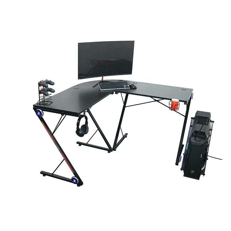 Espace de travail Bureau à domicile Table de jeu informatique en forme de L avec support de moniteur d'angle rond