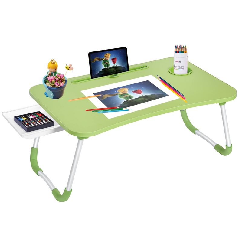 Plateau de lit pliable portable avec porte-gobelets et dimensions du produit 15,7 &quot;D x 23,6&quot; W x 11 &quot;H