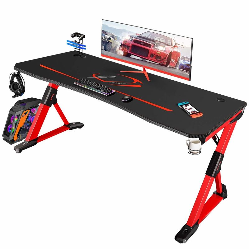 Bureau de jeu en plastique en surface en forme de Z avec porte-gobelets et haut-parleurs