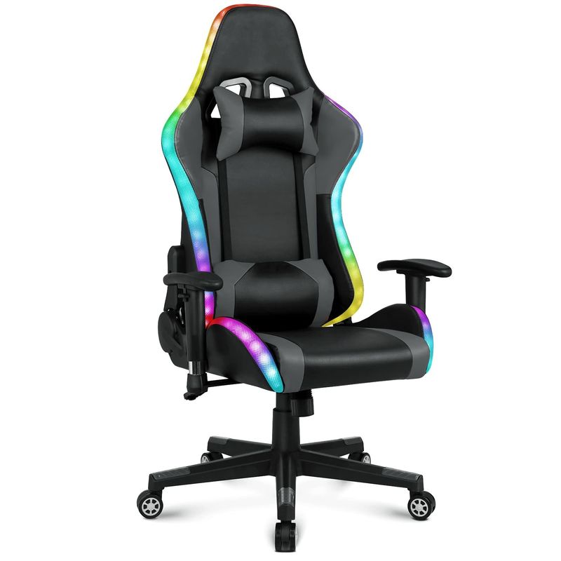27.5&quot;D x 27.5&quot;W x 46.5&quot;H Chaise tournante de jeu avec barre lumineuse LED et fonction de massage