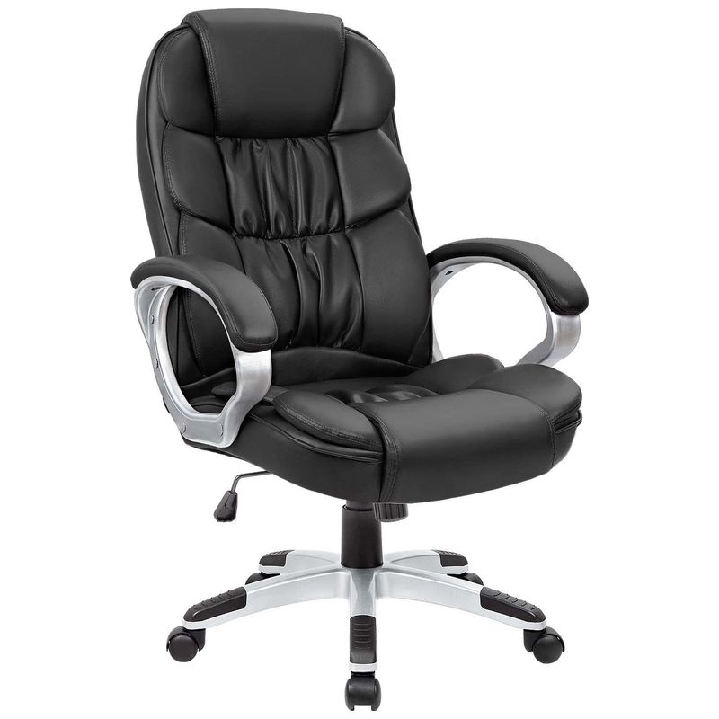 Chaise de bureau haute dos avec support lombaire et hauteur réglable en cuir PU