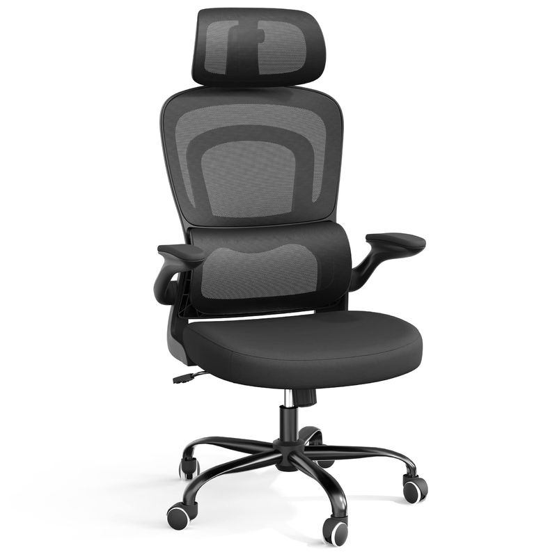 Chaise de bureau en treillis métallique ergonomique de conception moderne avec support lombaire et bras pliables