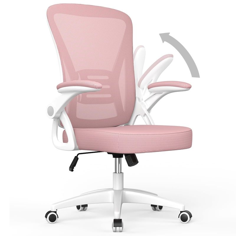 Chaise de bureau en treillis réglable en hauteur Chaise pivotante avec bras pliables et support lombaire
