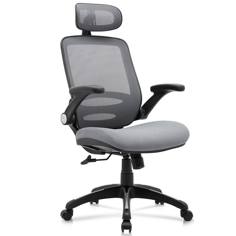 Taille réglable Chaise de bureau à dos en maille haute avec bras pliables et style de design moderne