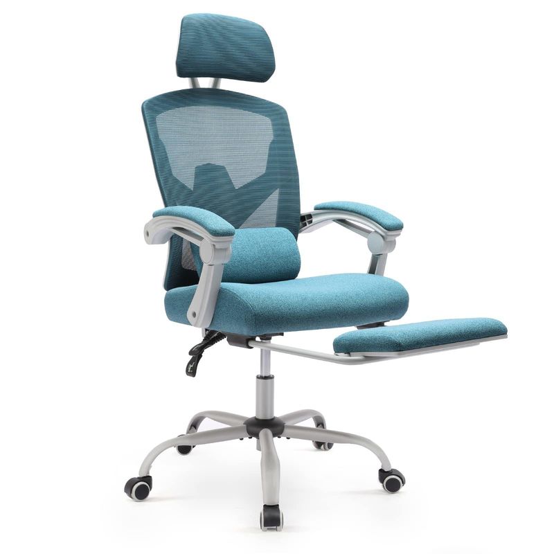 Chaise de bureau ergonomie haute arrière avec coussin lombaire et repose-pieds rétractable