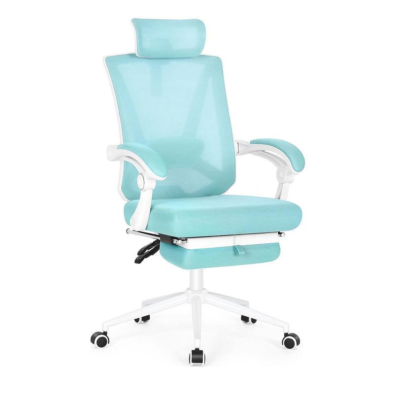 Chaise de bureau à dos haute tourne 360 avec support lombaire et repose-pieds réglables en 2D