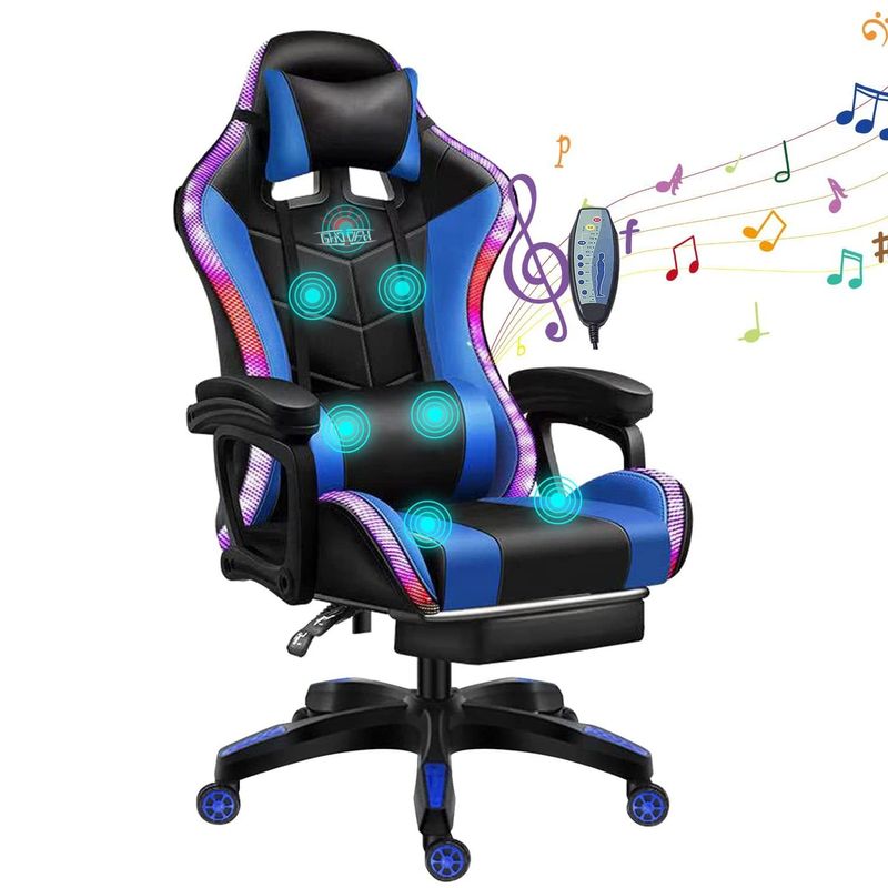 Chaise en maille de jeu de bureau pour ordinateur ergonomique avec massage à 7 points et lumière LED RVB