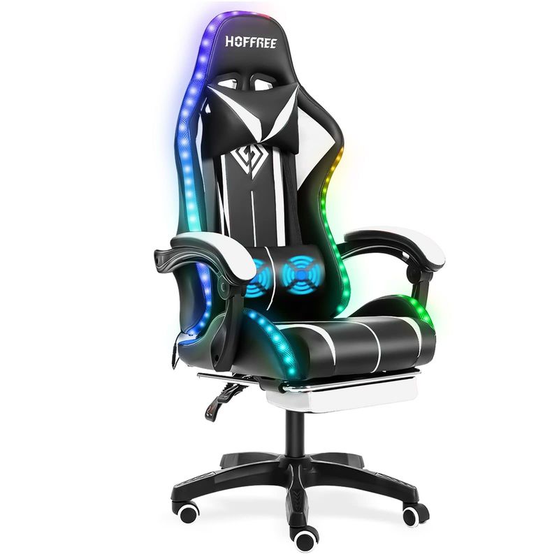 Chaise de jeu de massage par ordinateur ergonomique personnalisée avec lumières LED et repose-pieds