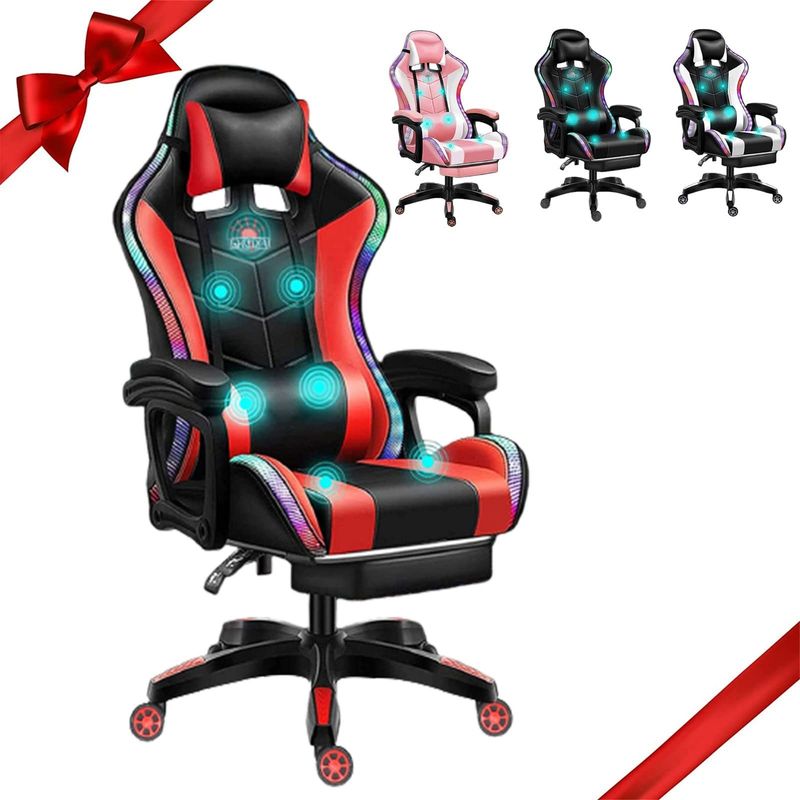 Améliorez votre installation de jeu avec la chaise de jeu de massage PC ALINUNU avec LED et haut-parleurs