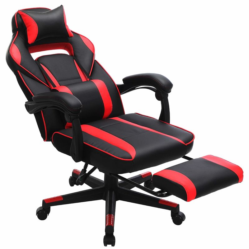 Chaise de jeu de course avec mécanisme d'inclinaison du repose-pieds et support lombaire