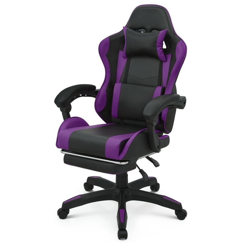 Chaise de jeu vidéo ergonomique à dos haut avec repose-pieds repose-tête soutien lombaire Chaise de jeu