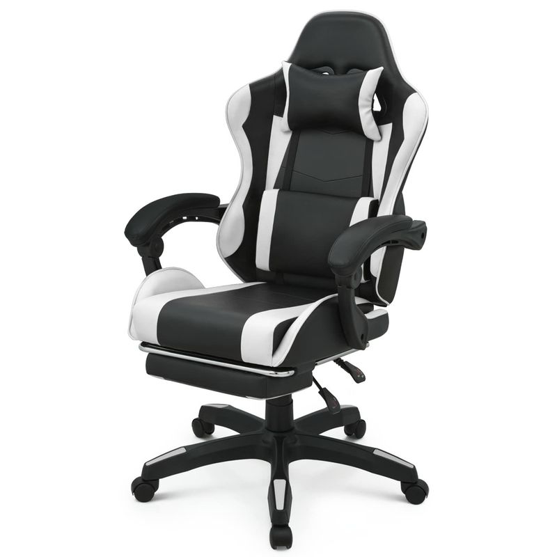 Chaise de jeu pivotante avec repose-pieds repose-tête soutien lombaire Noir dos haut Autre style
