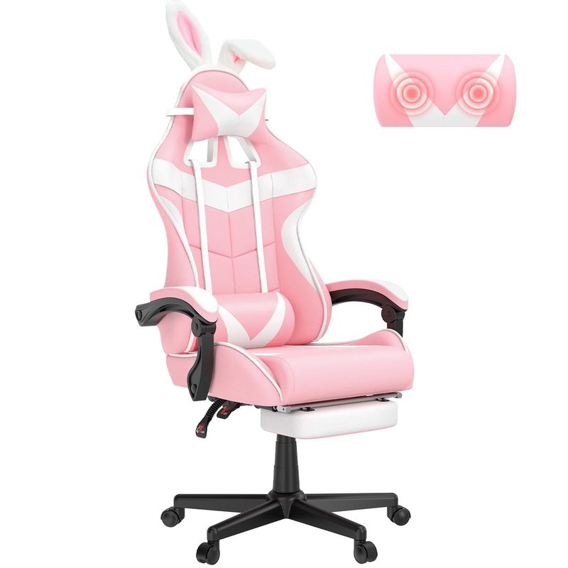 Chaise pivotante chaise de jeu rose avec repose-pieds et adorable design de lapin