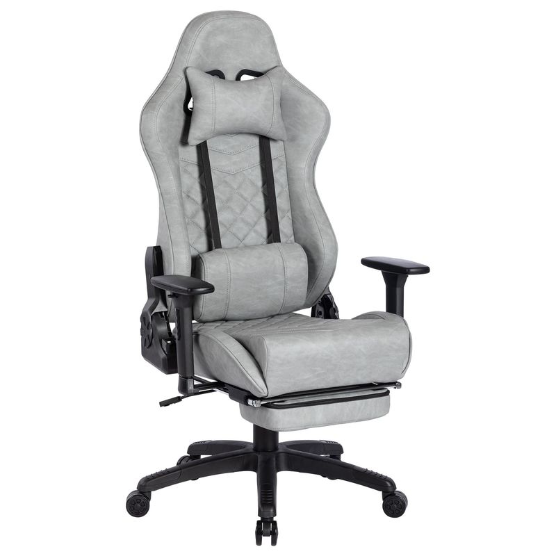 Chaise de jeu de design moderne avec repose-pieds et 3 ascenseurs à gaz en cuir en PU réglable