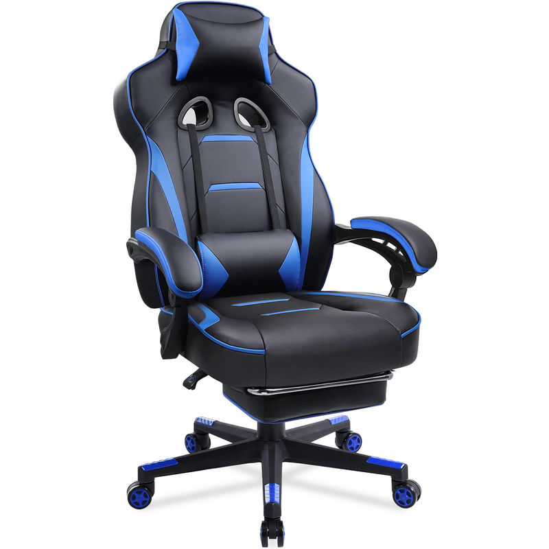 Chaise de jeu ergonomique à 3 ascenseurs à gaz avec repose-pieds en cuir en PU